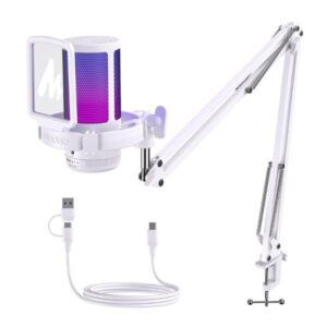 MICROFONO RGB MAONO DGM20S WHITE  USB Y USB-C CON SOPORTE